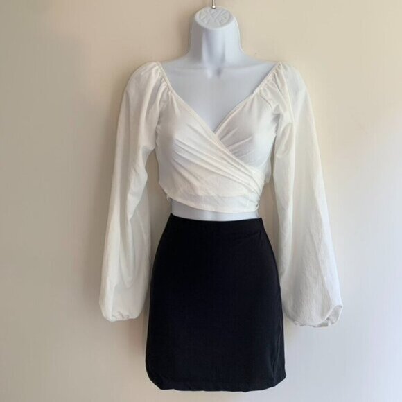 Women’s Blouse Top Cropped Wrap Tie up Off the shoulders Long Sleeve White Sz S - Picture 4 of 12